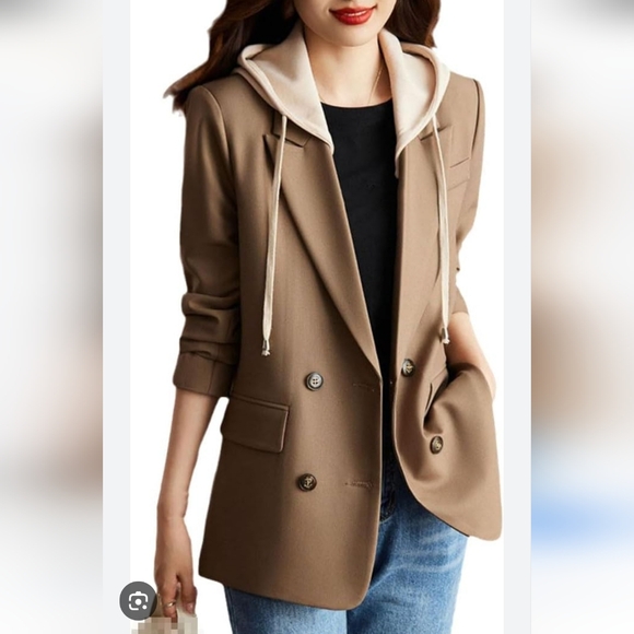 Rachel Zoe Jackets & Blazers - Rachel Zoe Tan Jacket Woth Zip Out Faux Hoodie, Sz Xs, Oversized Euc